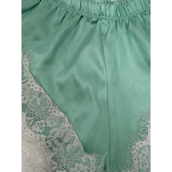 Y2K Croquette Mint French Cut Satin Lace Lounge Shorts Booty PJs Vintage - Picture 10 of 14